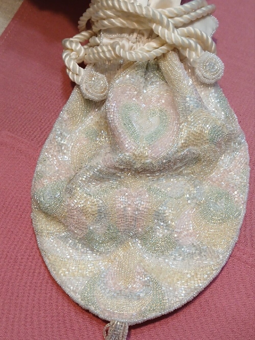 NEW Vintage Royal Beaded Ivory Poof Bag
